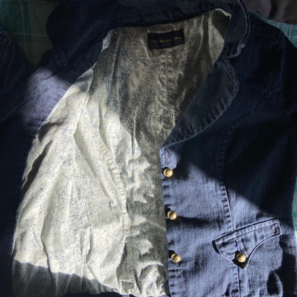 🏳️‍⚧️ Chinese Laundry Floral Lined Denim Blazer - Picture 8 of 11